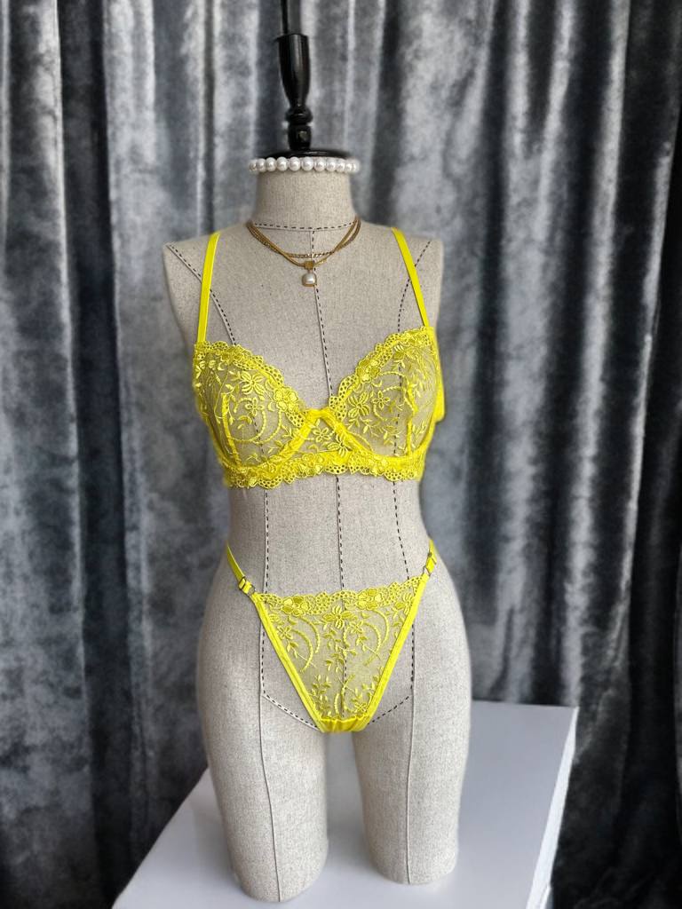 Sarı Dantelli Bralet Tanga Takım