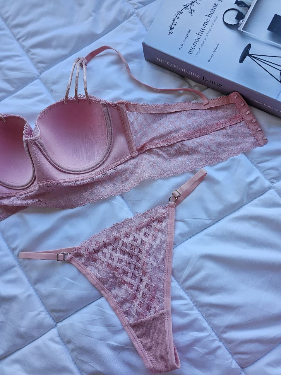 Pembe Lotus Bralet Takımı Bralet Tanga Set Kadın İç Giyim Seksi İç Çamaşır Takımı Sütyen Külot Set