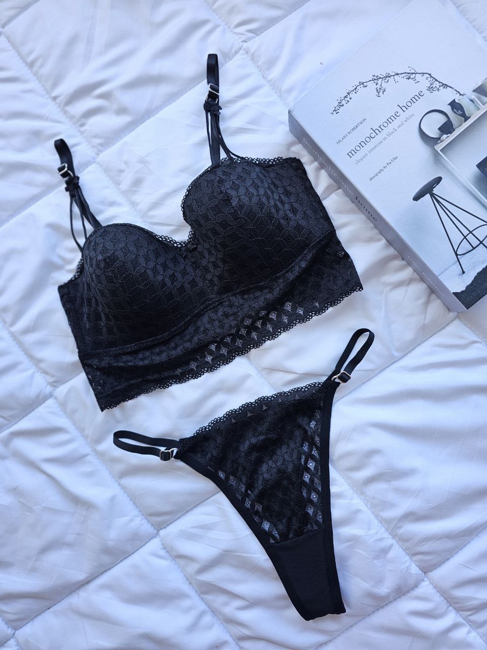 Siyah Lotus Bralet Takımı Bralet Tanga Set Kadın İç Giyim Seksi İç Çamaşır Takımı Sütyen Külot Set