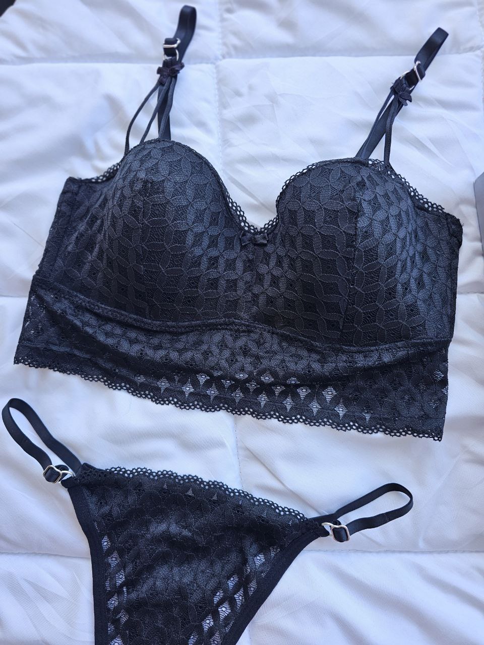 Siyah Lotus Bralet Takımı Bralet Tanga Set Kadın İç Giyim Seksi İç Çamaşır Takımı Sütyen Külot Set
