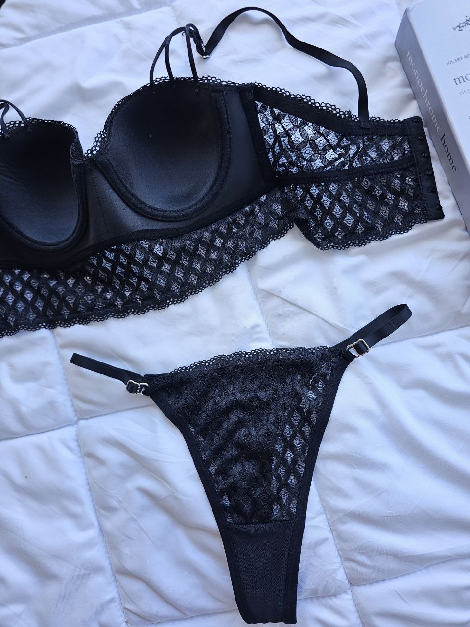 Siyah Lotus Bralet Takımı Bralet Tanga Set Kadın İç Giyim Seksi İç Çamaşır Takımı Sütyen Külot Set