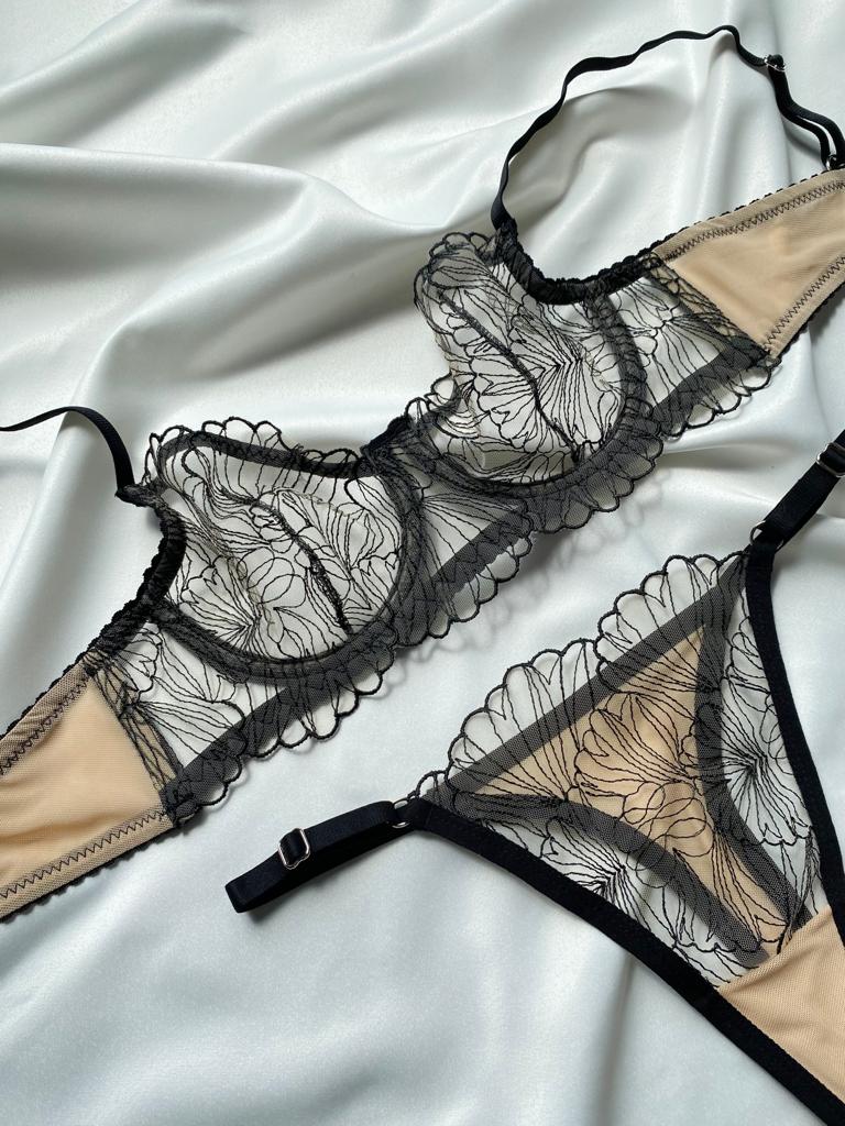 Bej Dantel Bralet Tanga Takım
