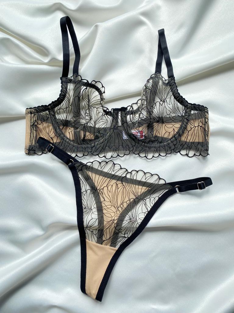 Bej Dantel Bralet Tanga Takım