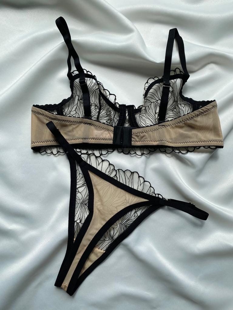 Bej Dantel Bralet Tanga Takım