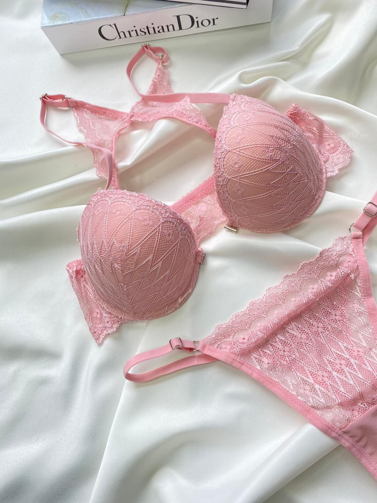 Pembe Önden Kapamalı Destekli Sütyen Tanga Takımı
