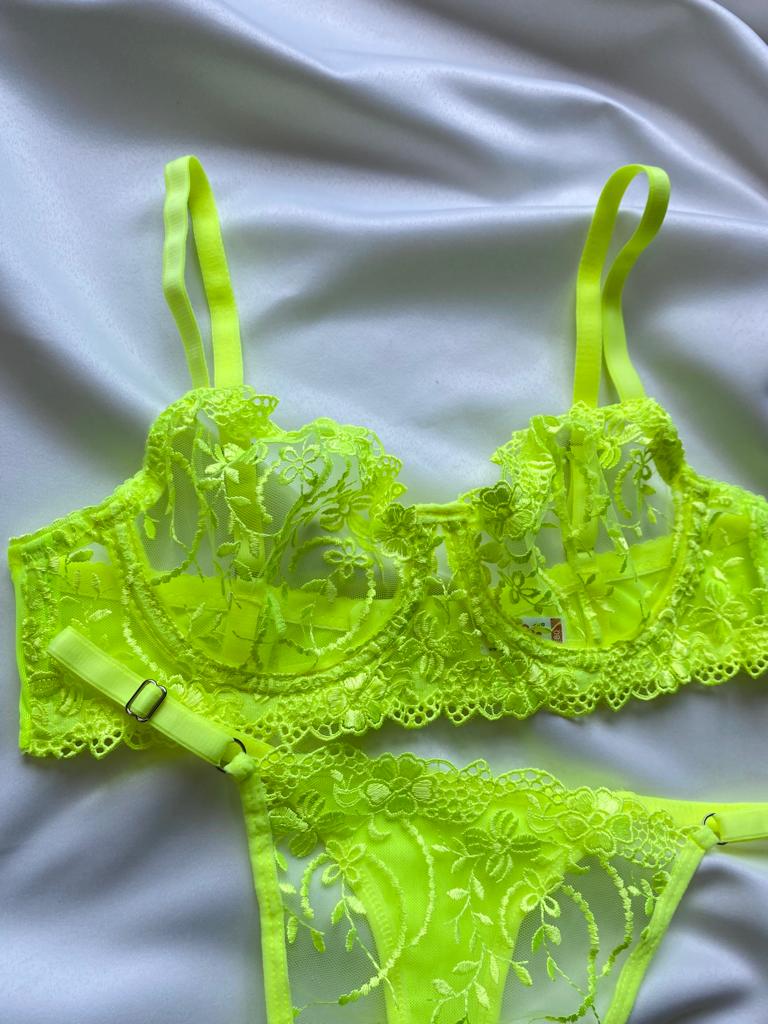Neon Yeşil Dantel Bralet Tanga Takım