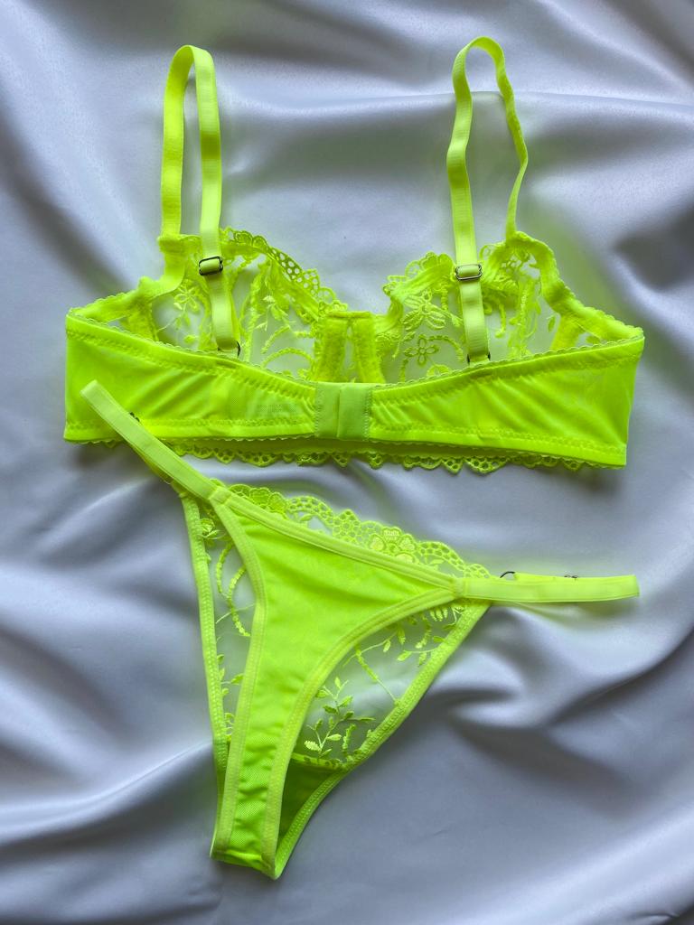Neon Yeşil Dantel Bralet Tanga Takım